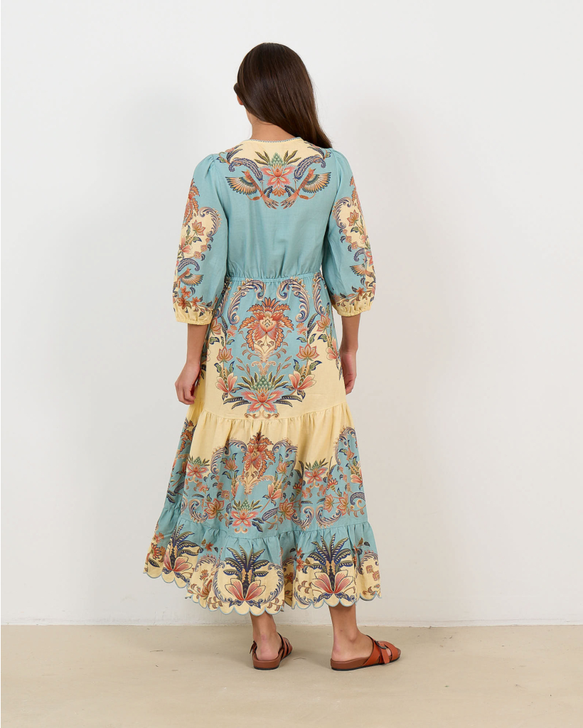 Boho Beauty Butter Yellow Printed Midi Dress