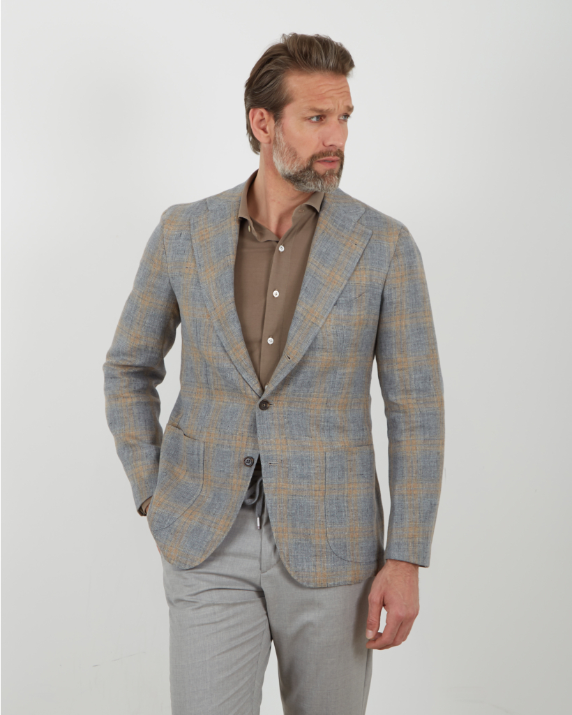 Blazer Single Breasted Gray Camel Check