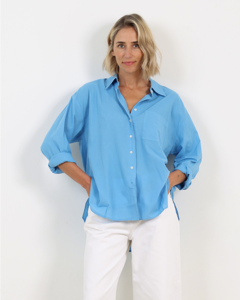 Sydney Cotton Blouse Blue Surf