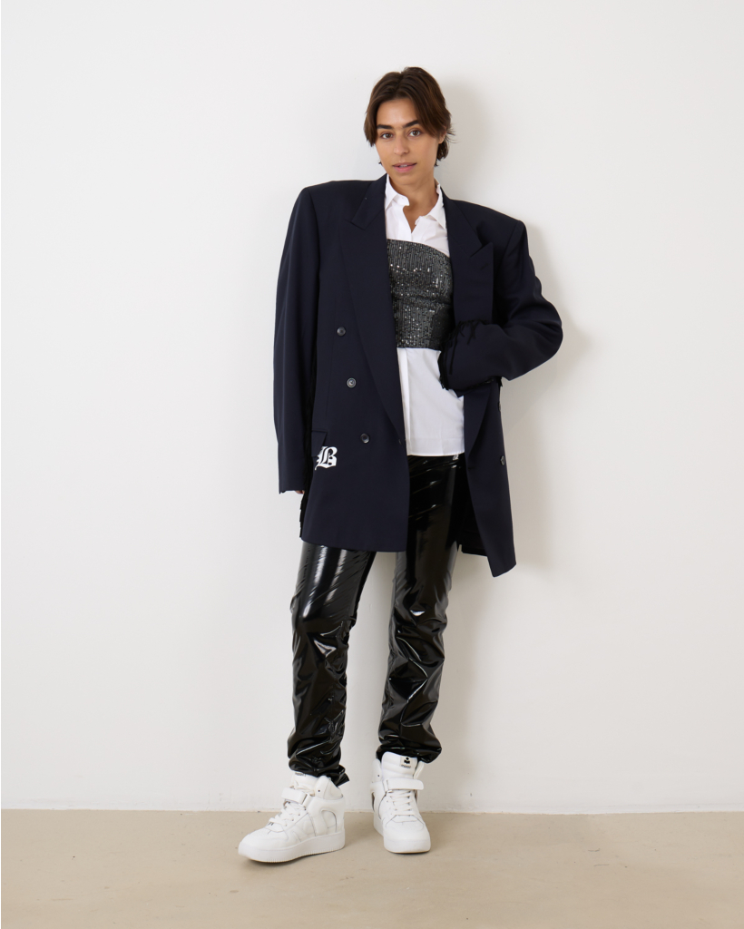 Patent Coated Slim Pants Black