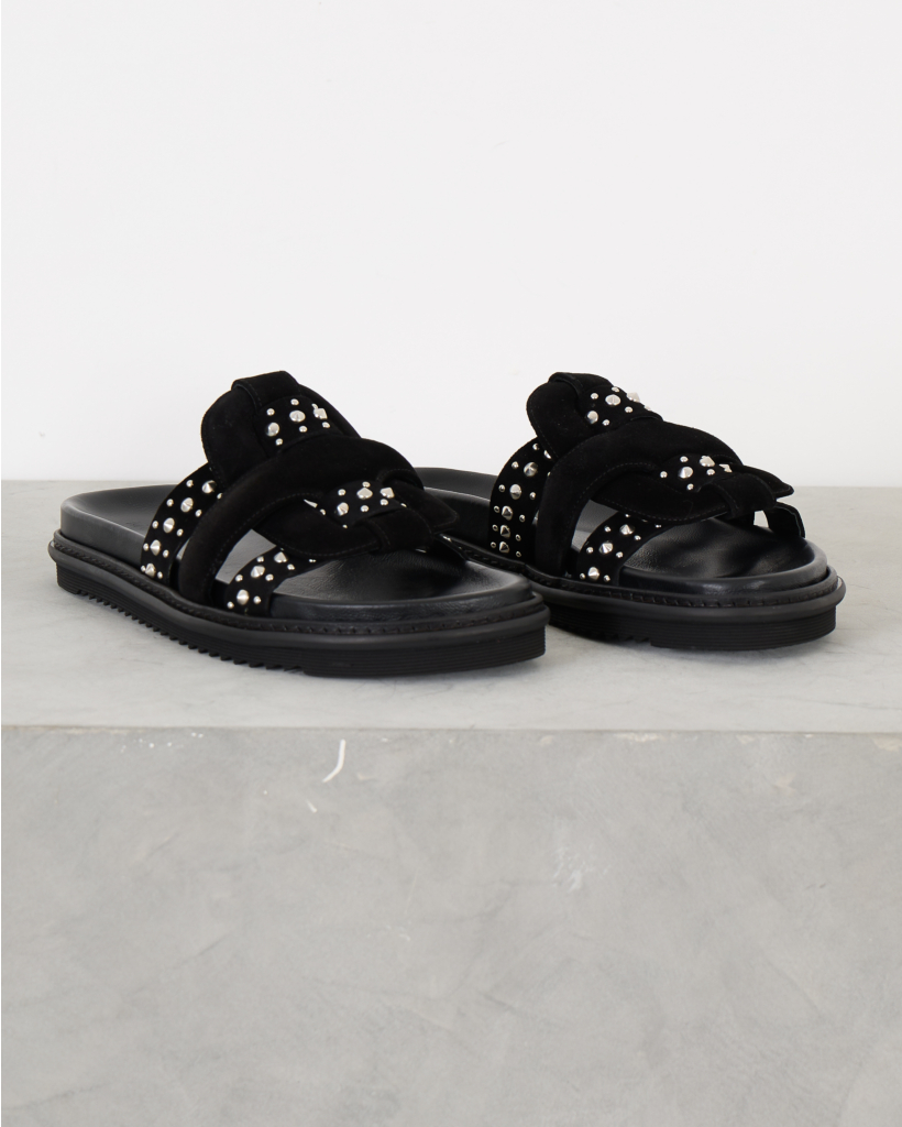 Emilia Flat Sandals Soft Black Studs