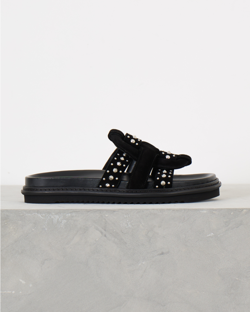 Emilia Flat Sandals Soft Black Studs