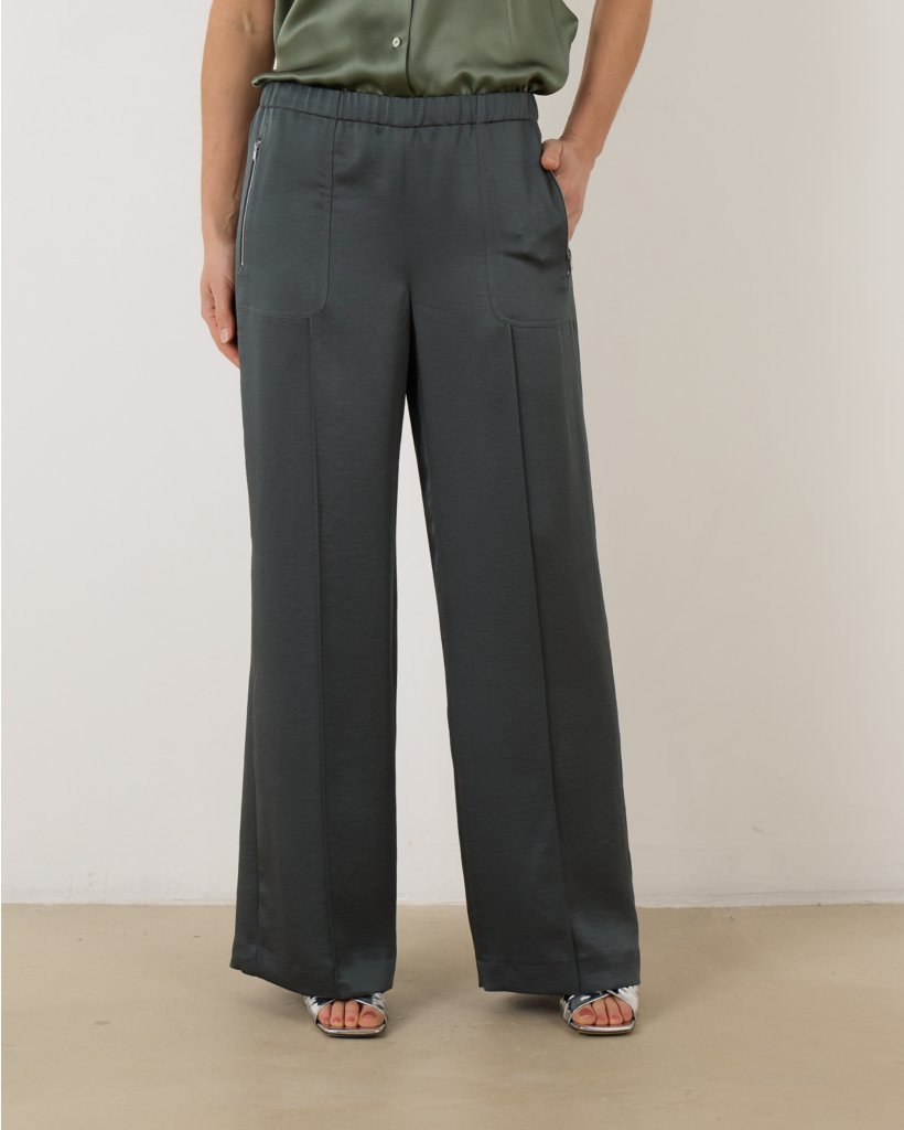 Shiny Wide-Leg Pant Night Pine