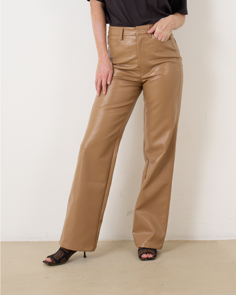 Textured Faux Leather Pants Tiger Eye