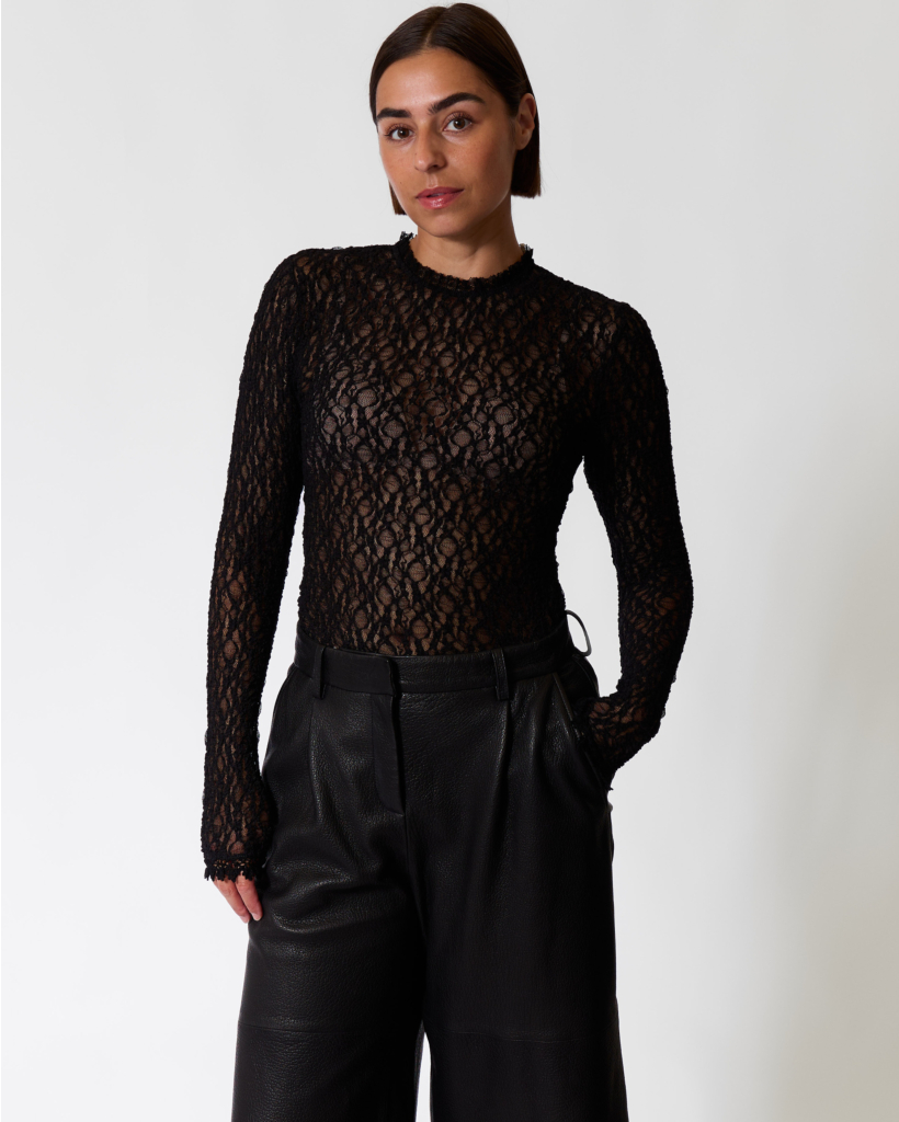 Brany Sheer Lace Long Sleeve Black
