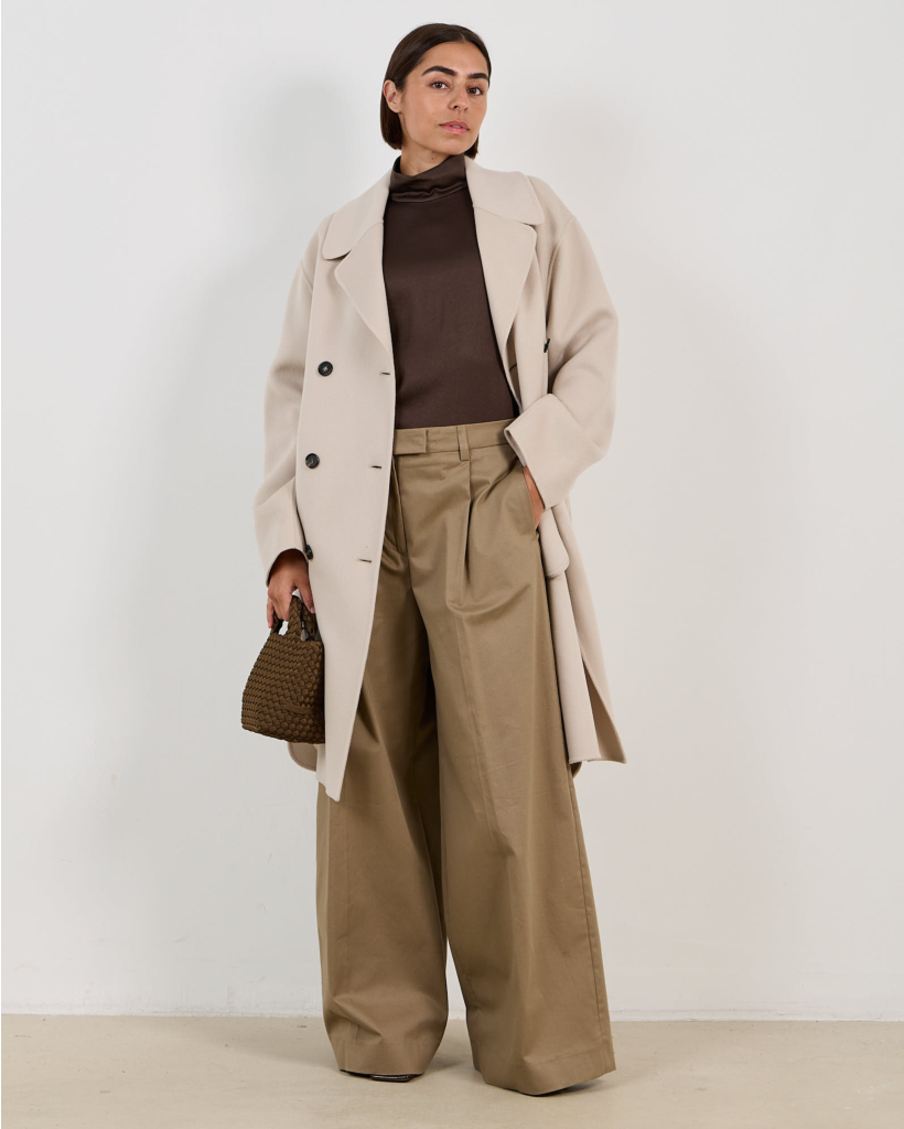 Smmmagnolia Double-Breasted Wool Overcoat Beige