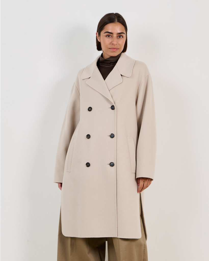 Smmmagnolia Double-Breasted Wool Overcoat Beige