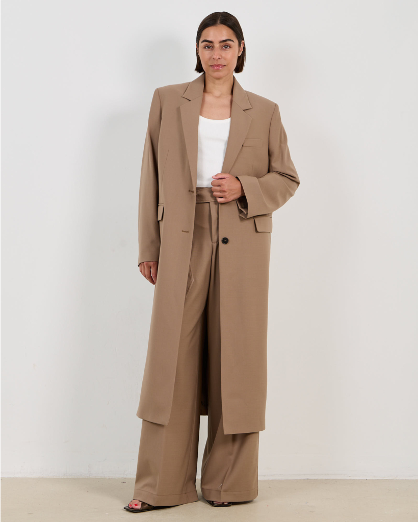 Wool Blend Long Blazer Hazel Beige