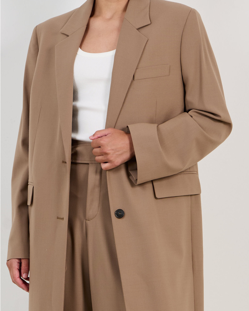Wool Blend Long Blazer Hazel Beige