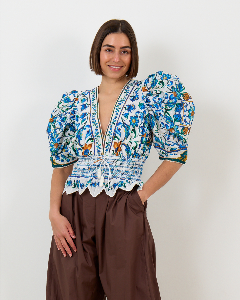 Flora Tile Smocked Blouse