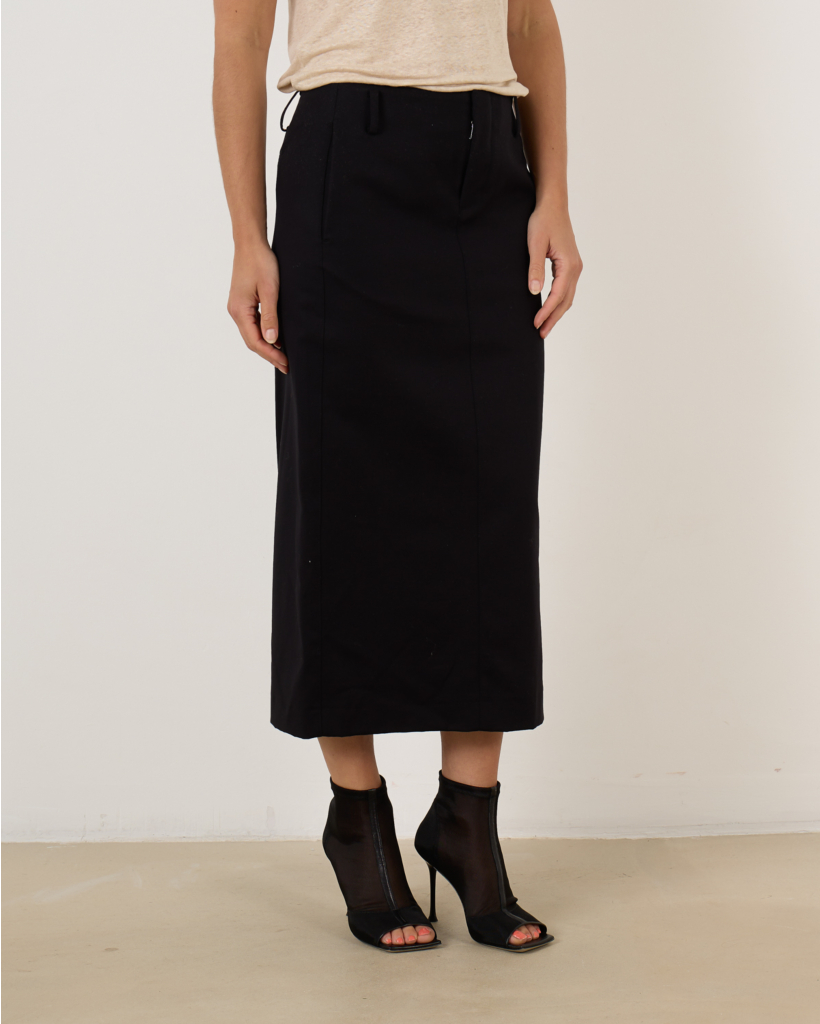 Cotton Low-Rise Straight Skirt Black
