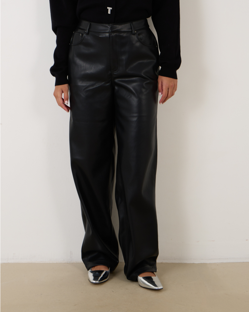 Wide Leg Faux leather pants black
