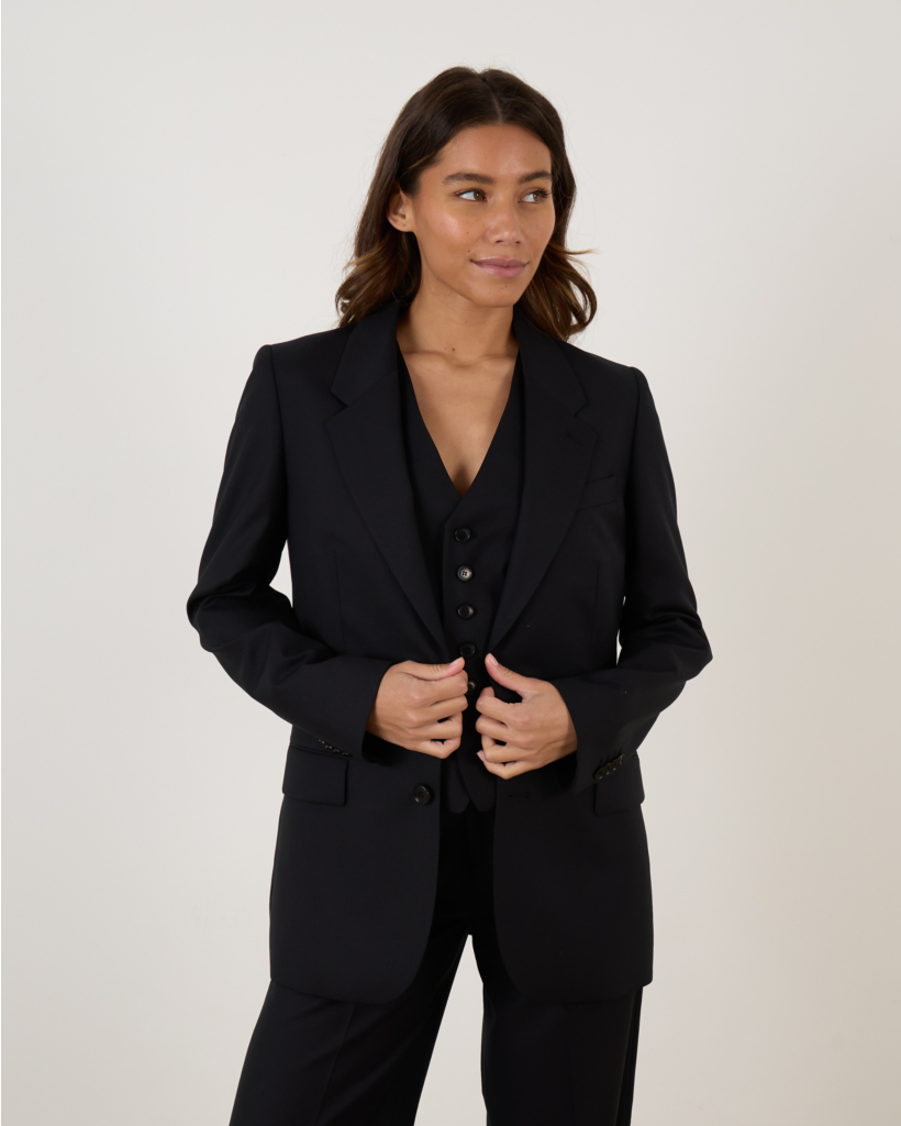 Classic Tailored Blazer with Shoulder Pads Black