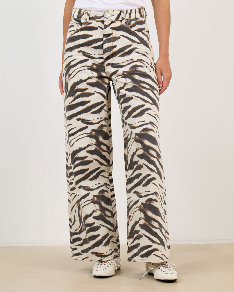 Jeans with zebra print in Egret