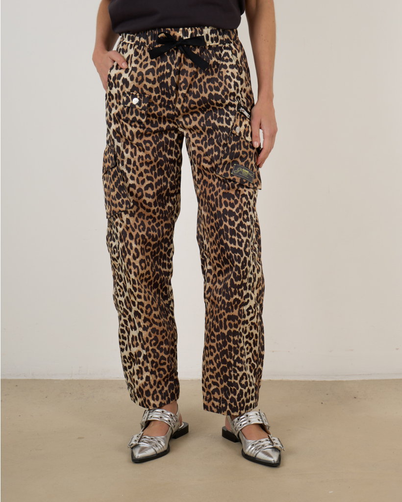Leopard Duchesse Nylon Cargo Trousers