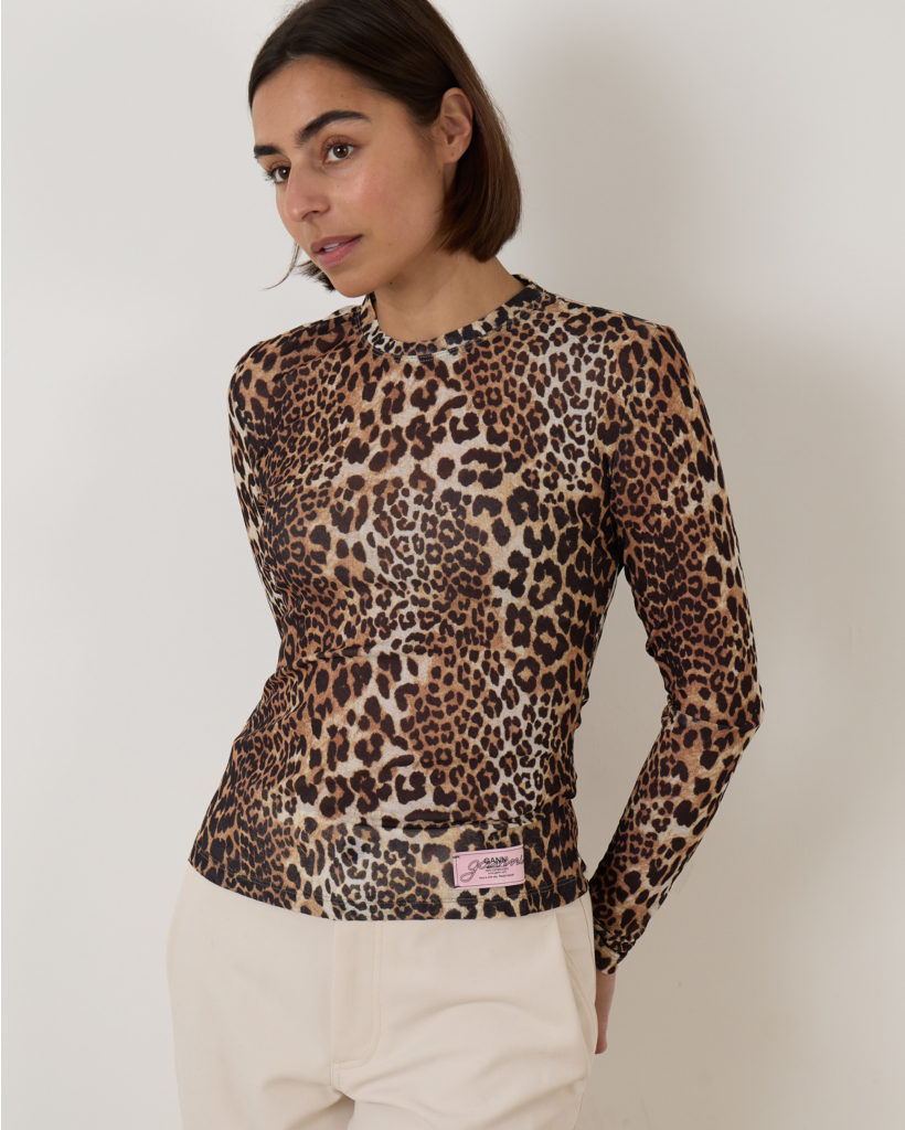 Leopard Mesh Long Sleeve Tee