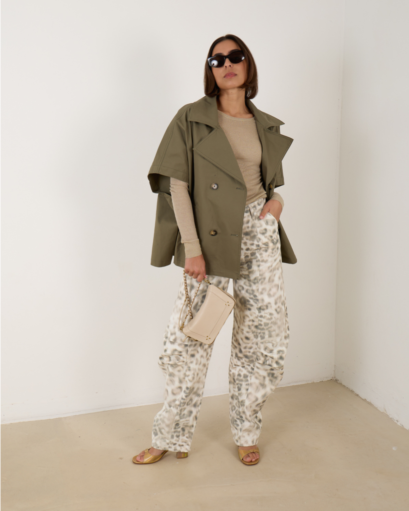 Printed Denim Cargo Pants Snow Leopard
