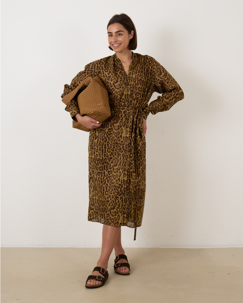 Collarless Shirtdress Leopard