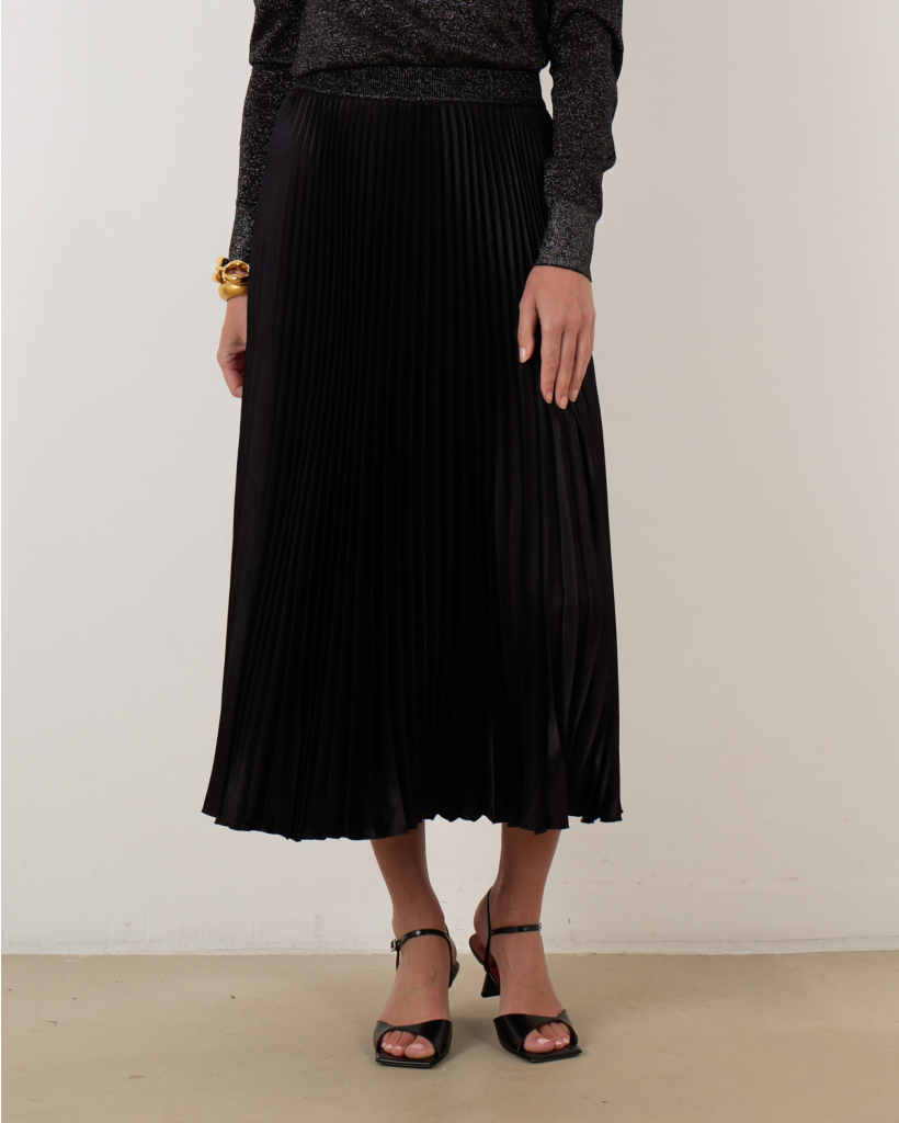 Amelie Pleated Lurex Skirt Black