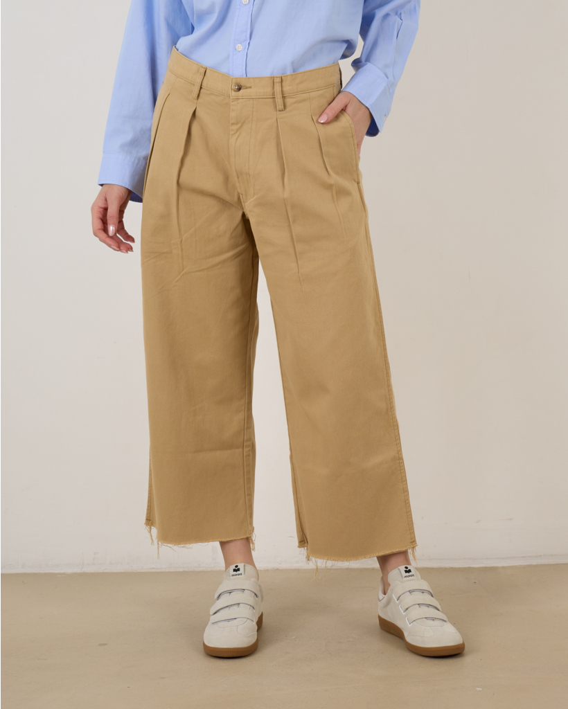 Cropped Double Pleat Wide Leg Chino Light Khaki