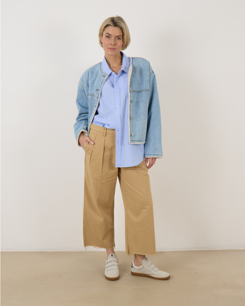 Cropped Double Pleat Wide Leg Chino Light Khaki