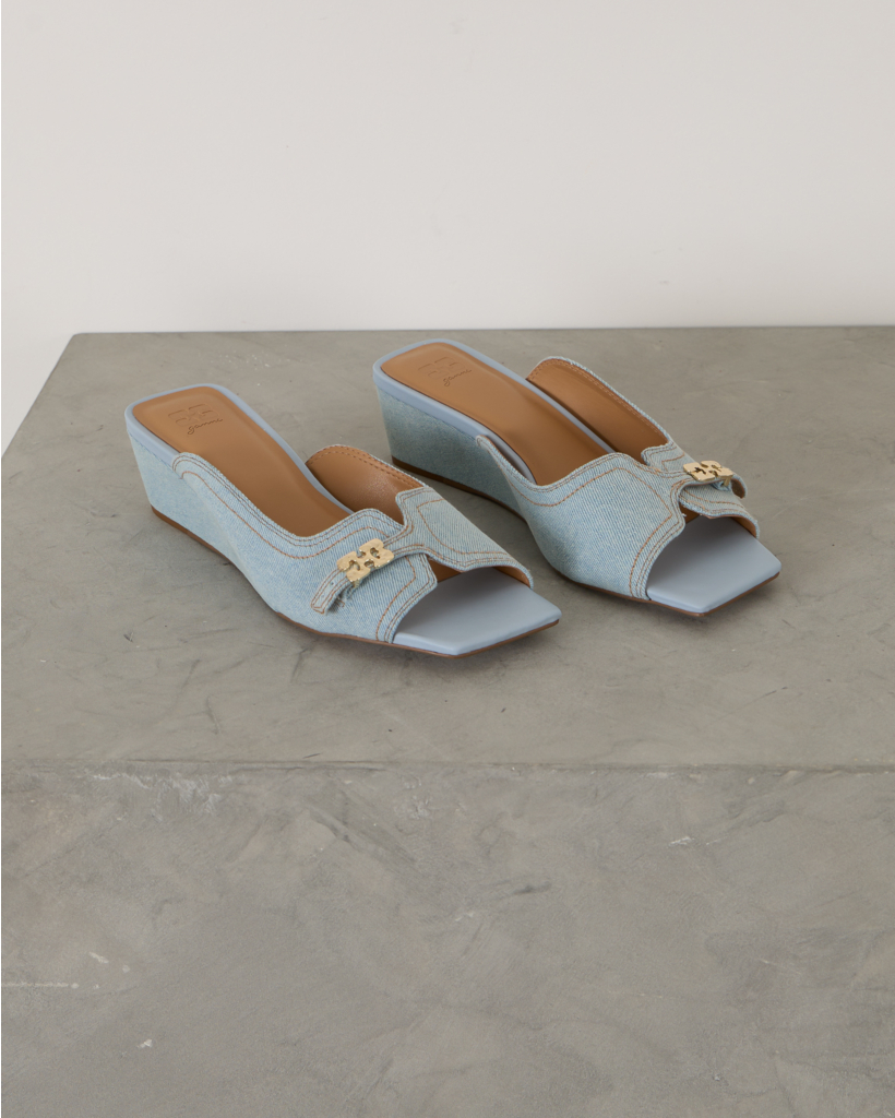 Denim Wedge Mule Sandal