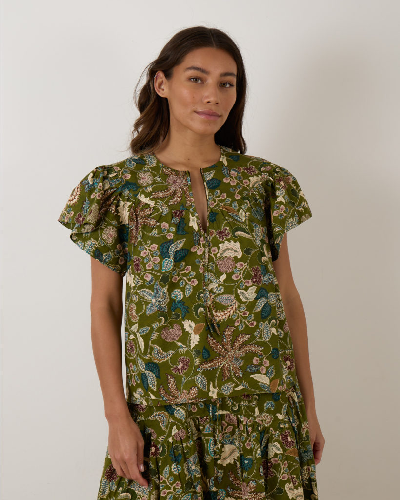 Perline Flutter Sleeve Blouse Lichen