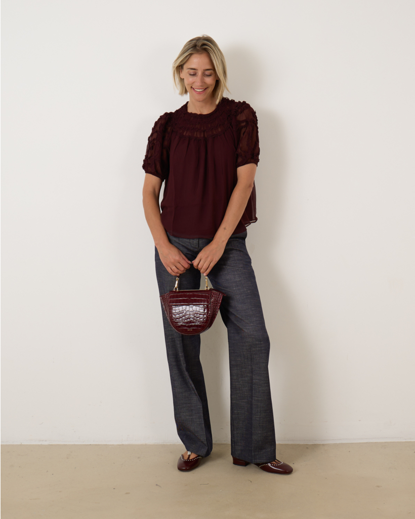 Isolda Silk Smocked Blouse Mahogany