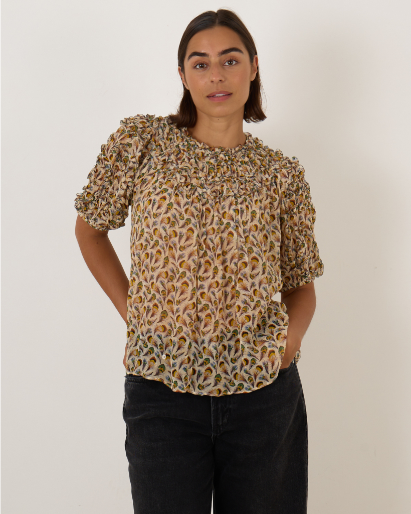 Isolda Silk Smocked Blouse beige