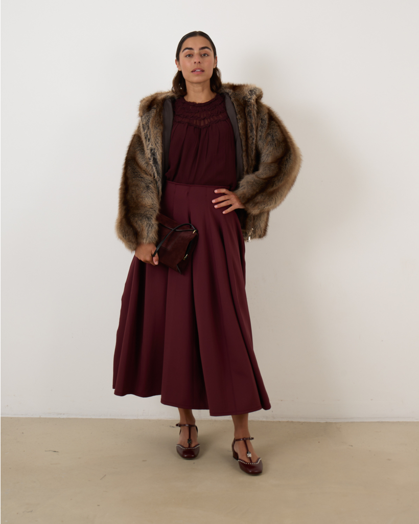 Rea High Waist Midi Skirt Burgundy