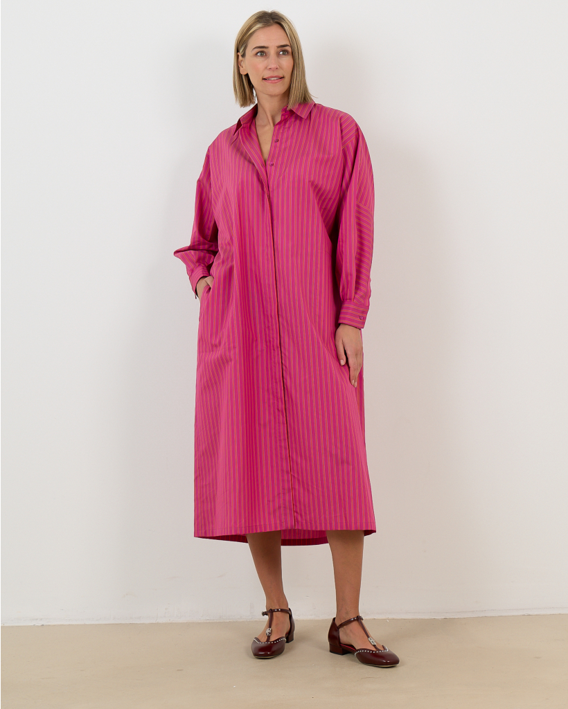 Purple Stripe Long-Sleeve Midi Dress