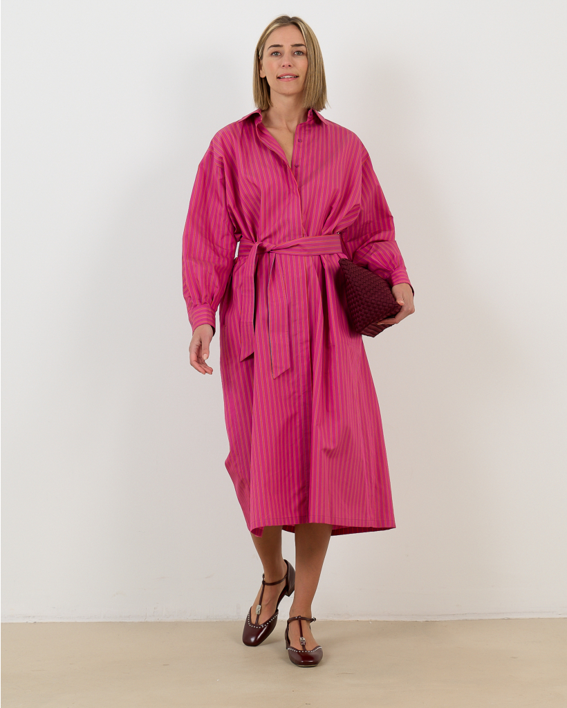 Purple Stripe Long-Sleeve Midi Dress