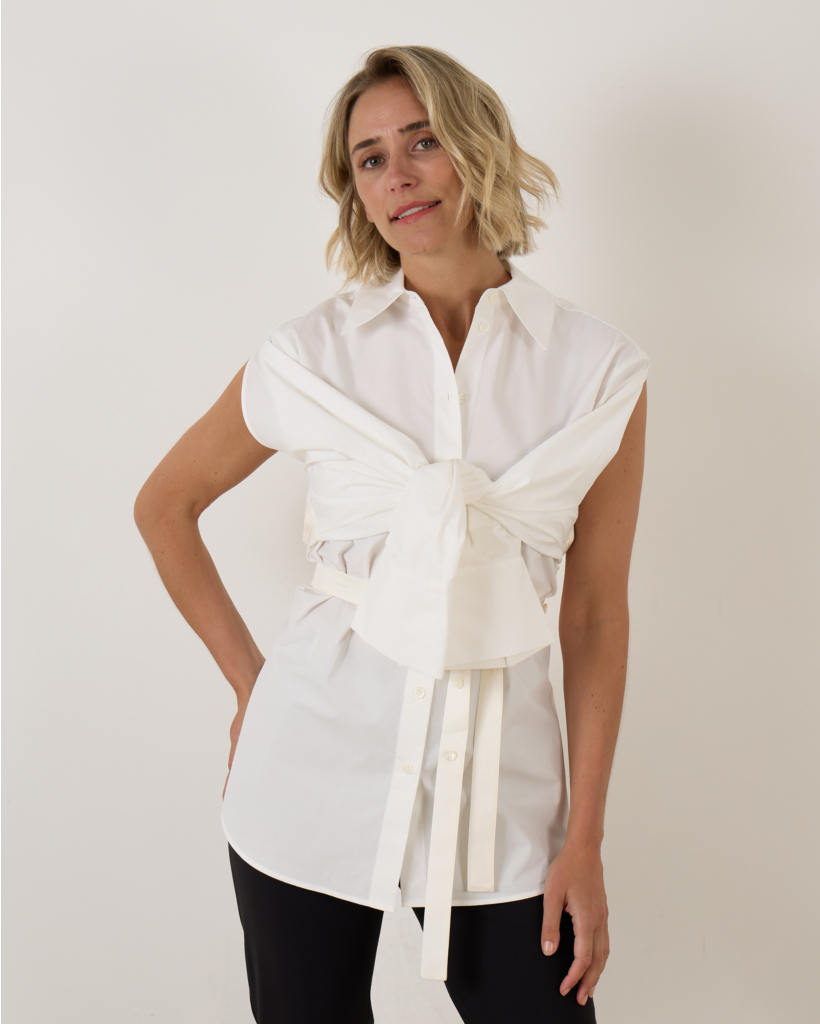 Poplin Silk Combined Gilet-Shirt Optic White