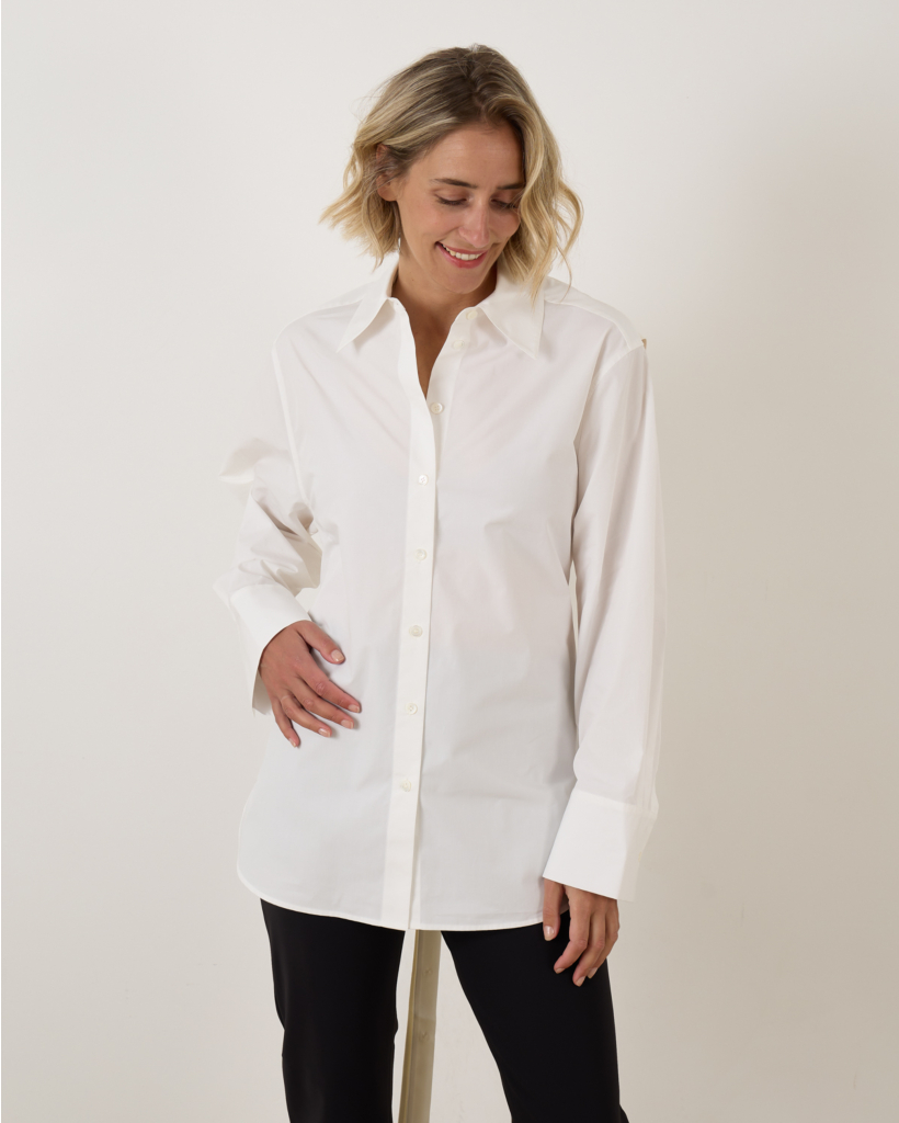 Poplin Silk Combined Gilet-Shirt Optic White