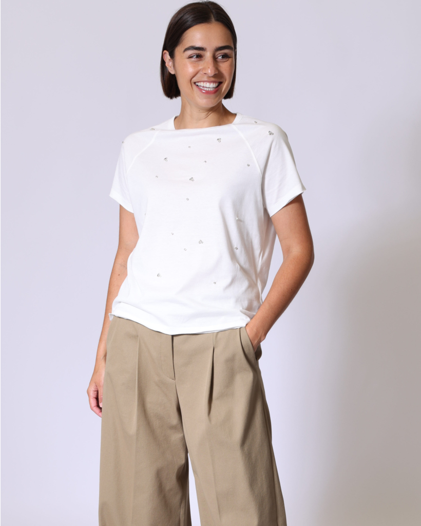 Off-White T-shirt with Rhinestones