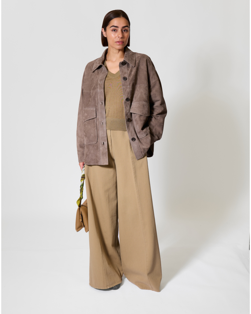Wool-Blend V-Neck Sweater Three-Quarter Sleeve Sage