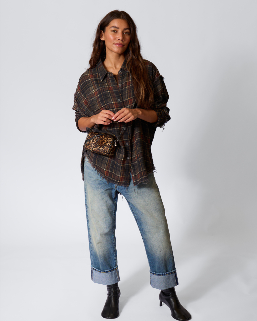 Reversible Shredded Seam Shirt Brown Plaid