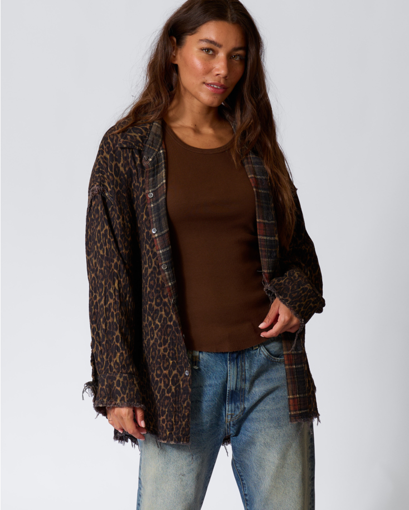 Reversible Shredded Seam Shirt Brown Plaid