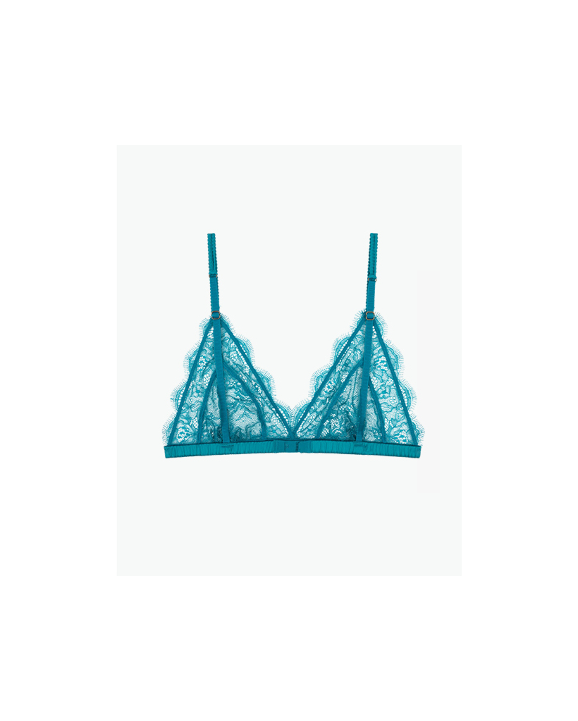 Love Lace Delicate Triangle Bralette Teal Blue