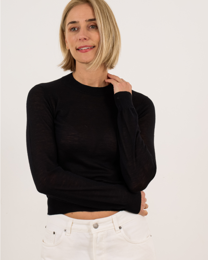 Black sheer cashmere long-sleeved pullover