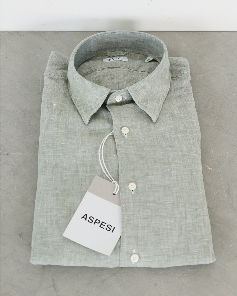 Comma Long-Sleeve Faded Linen Khaki Green Shirt