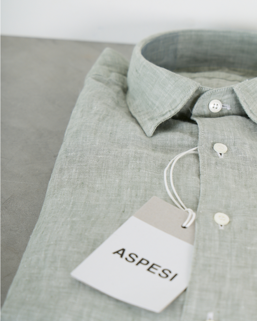 Comma Long-Sleeve Faded Linen Khaki Green Shirt