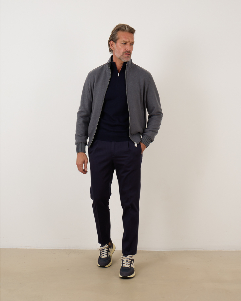 Cashmere Jersey Bomber Blue Grey
