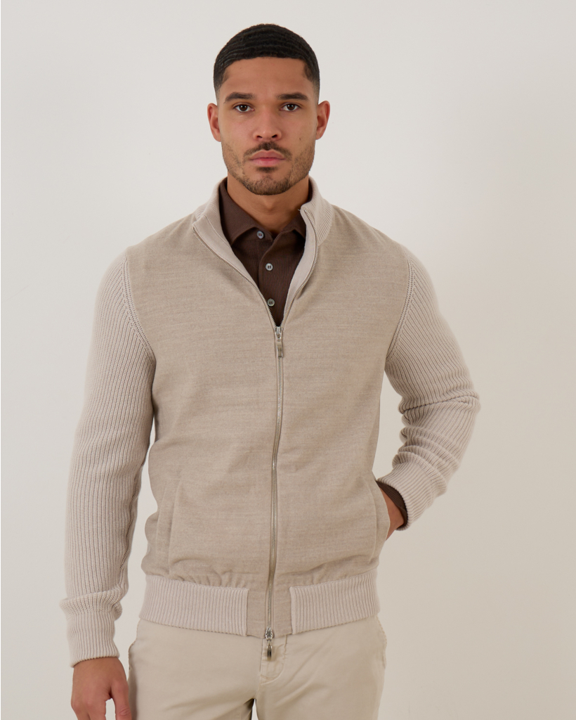 Cardigan with Zip and Ribbed Detail