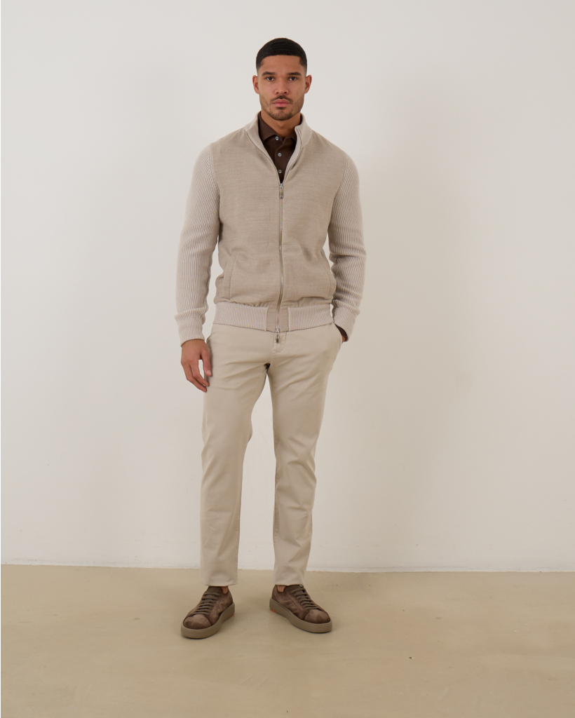 Cardigan with Zip and Ribbed Detail