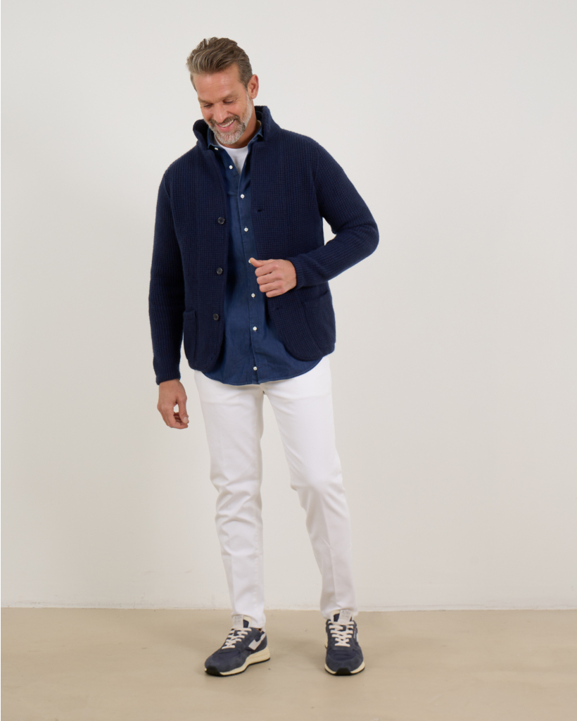 Wool and Cashmere Button-Front Vest Navy Blue