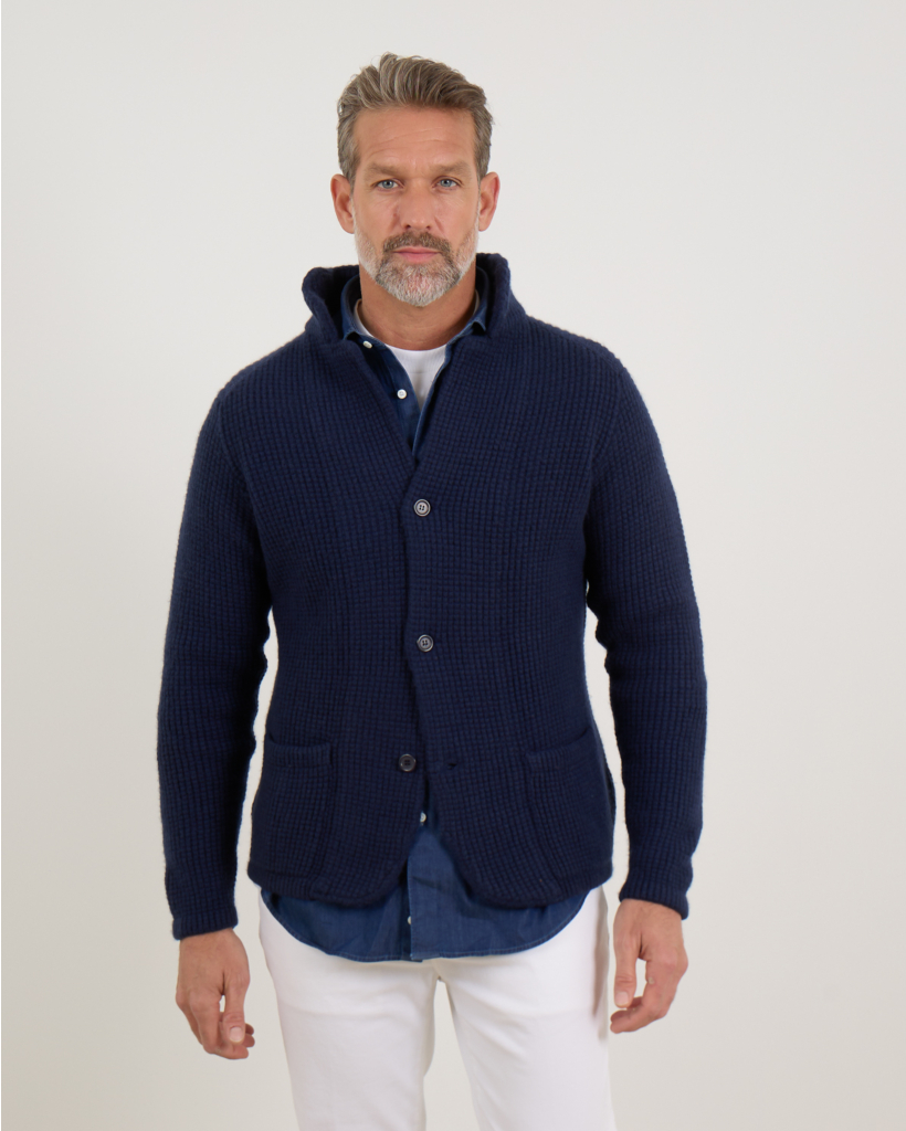 Wool and Cashmere Button-Front Vest Navy Blue
