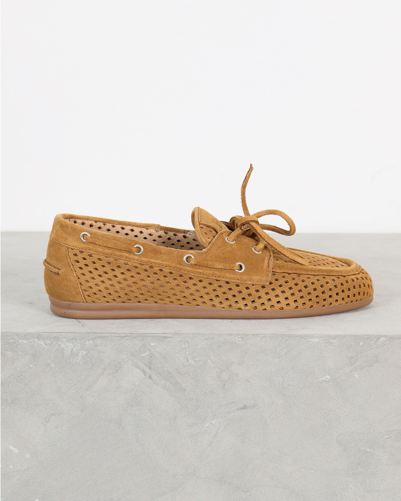 Boat Loafer Perforated Suede Rust