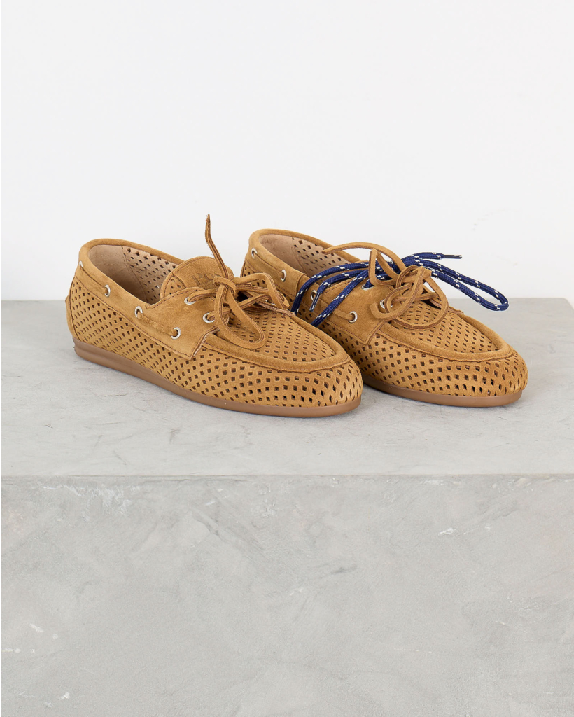 Boat Loafer Perforated Suede Rust