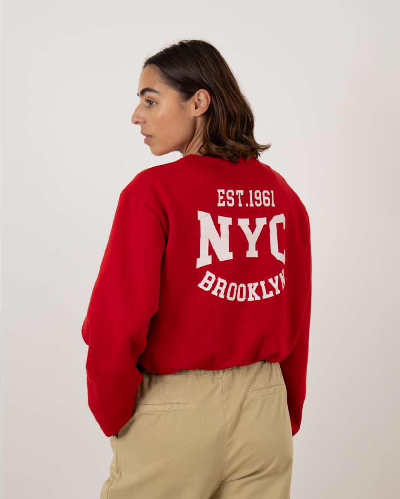 Bomber cardigan with red print